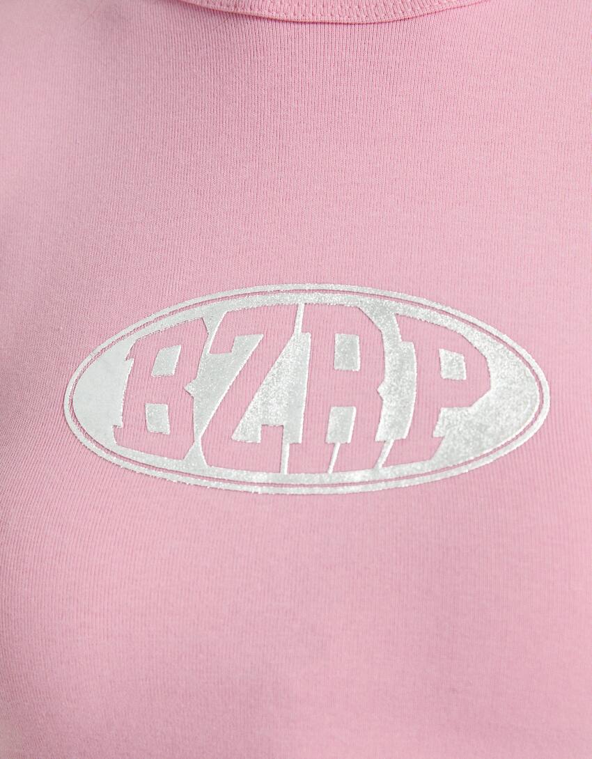 Short sleeve BERSHKA ft. BIZARRAP print T-shirt-Pink-6