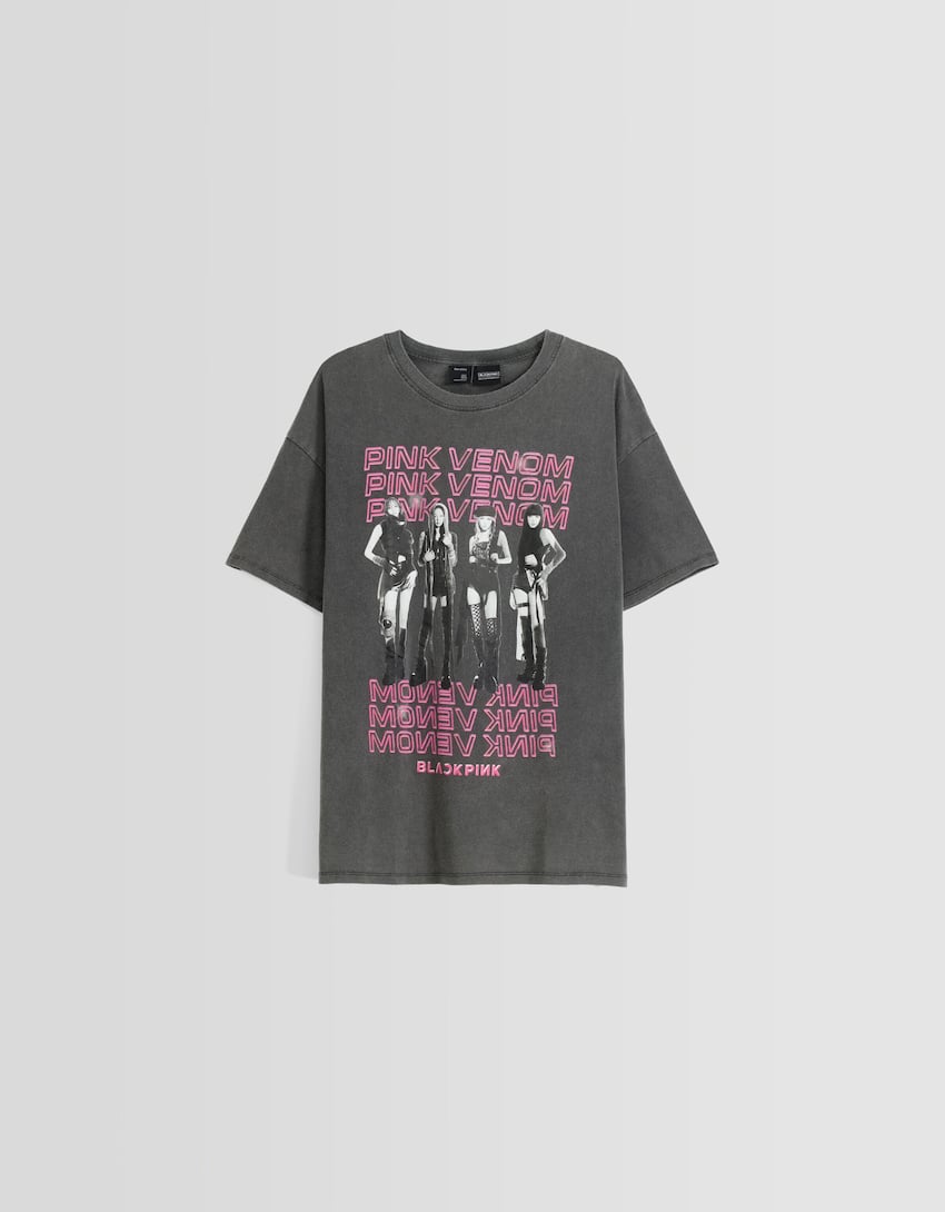 Blackpink print oversize short sleeve T-shirt-Grey-4