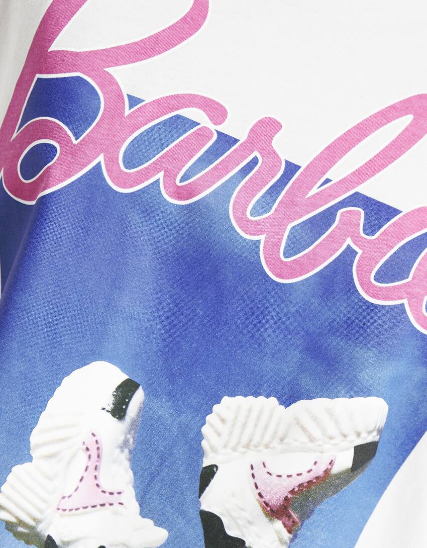 Barbie print short sleeve oversize T-shirt-White-5