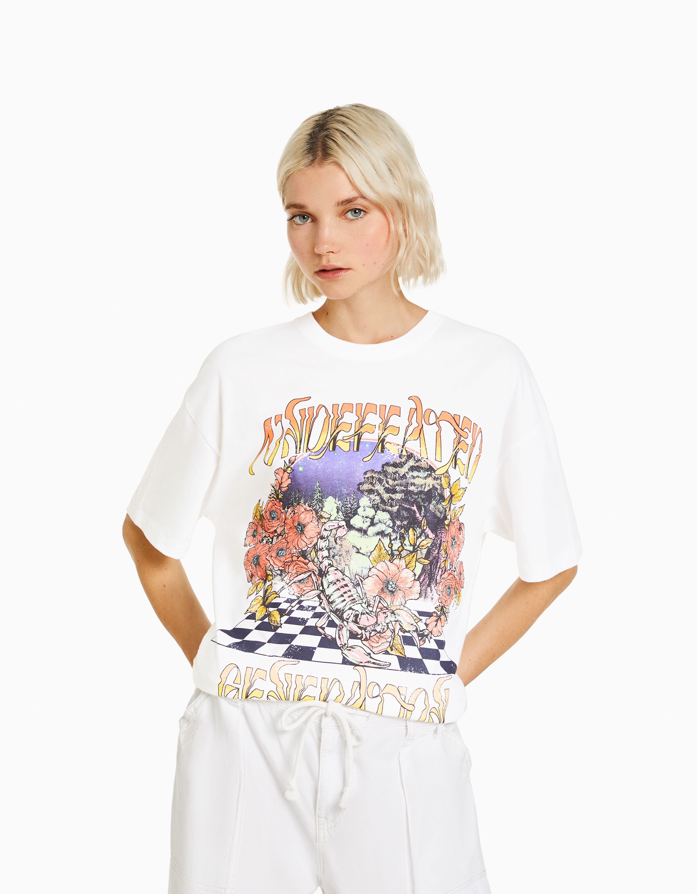 Floral print short sleeve T shirt Women Bershka