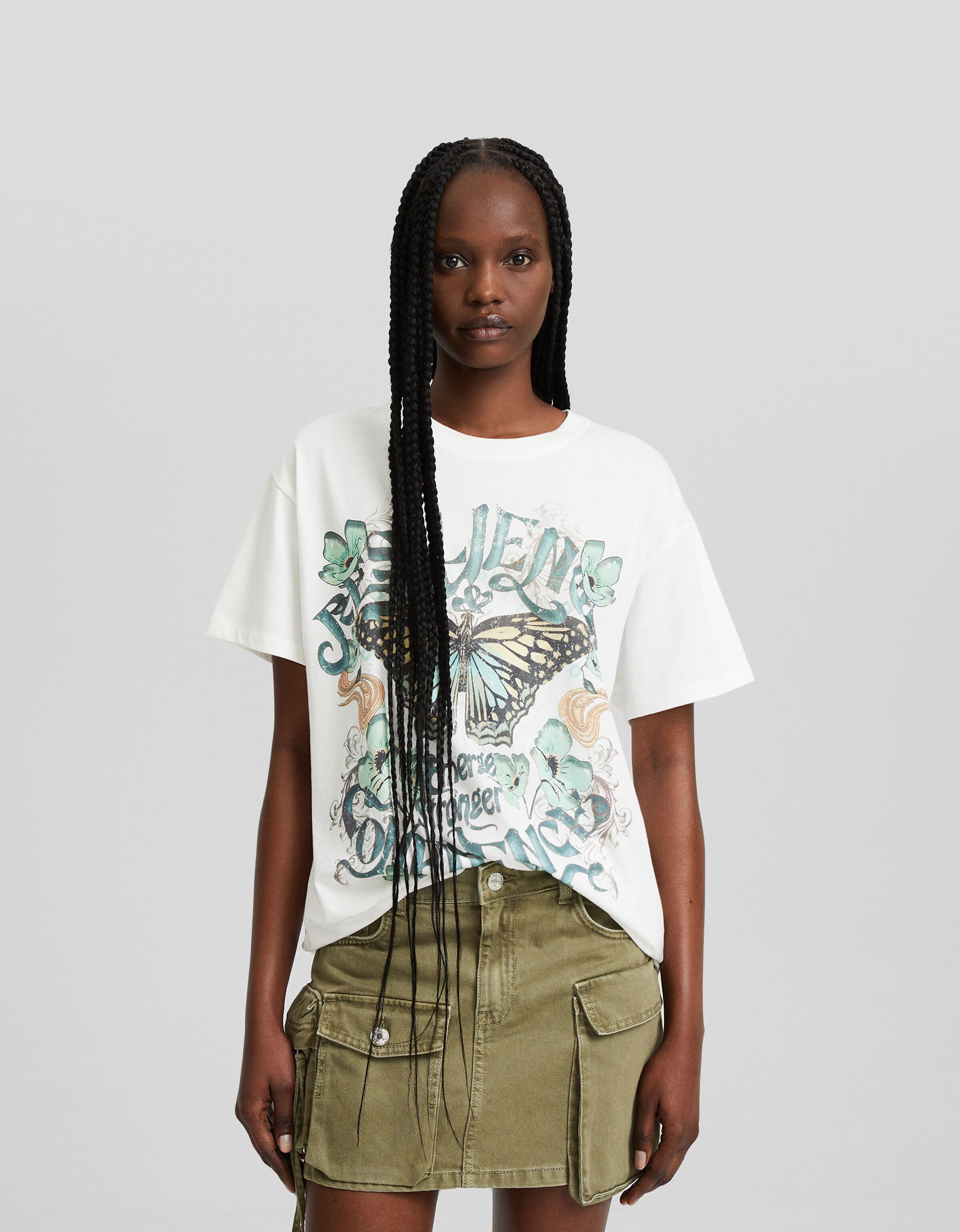 Short sleeve T shirt with print Short Sleeve Women Bershka