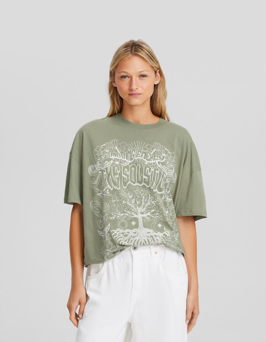 Short sleeve T-shirt with print-Green-0