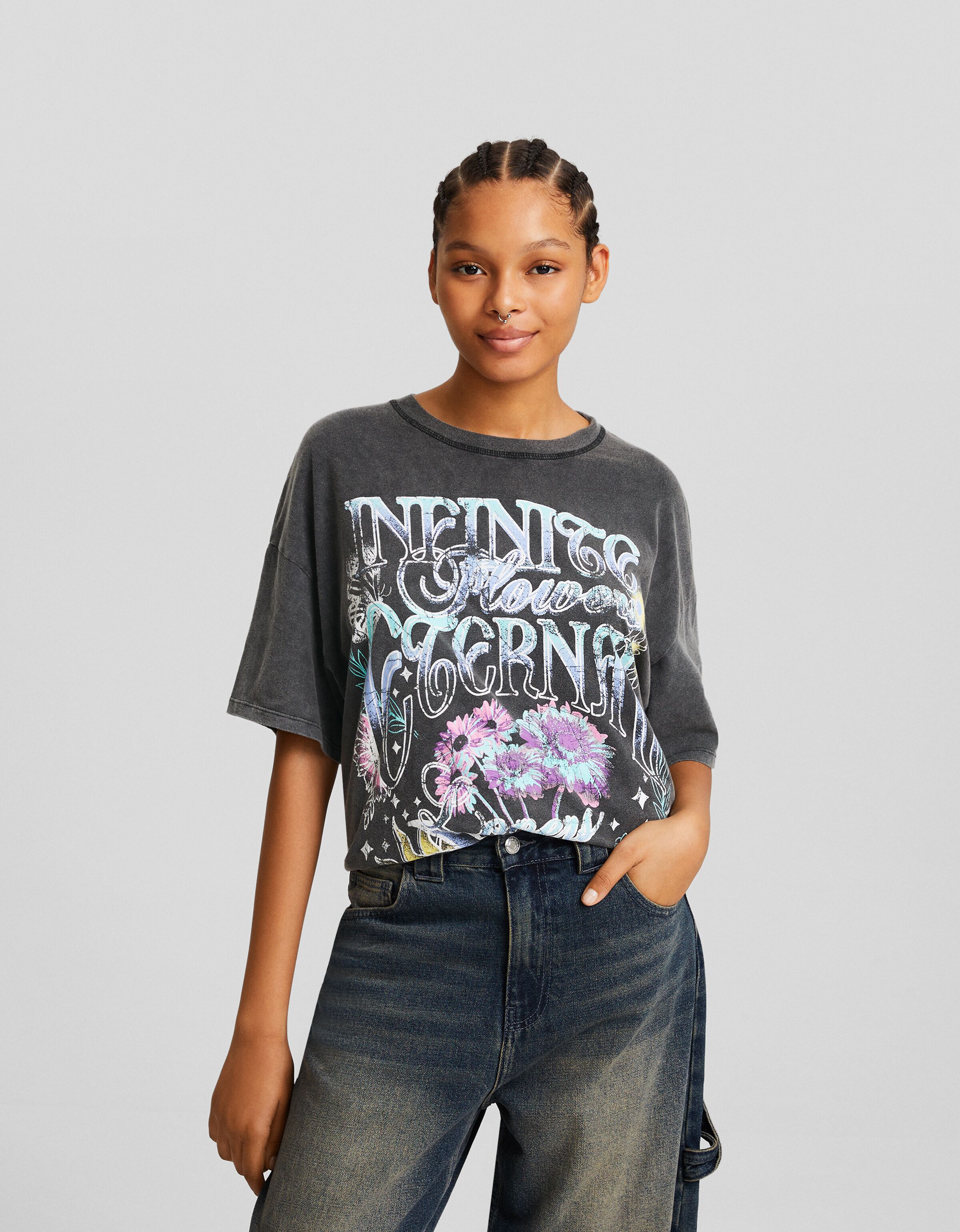 Short sleeve T shirt with print Women Bershka