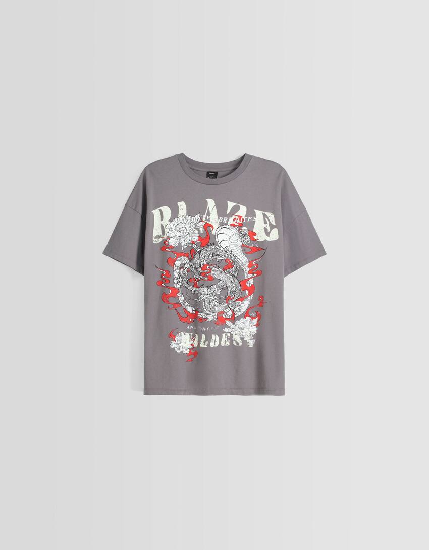 Short sleeve T-shirt with print-Grey-4