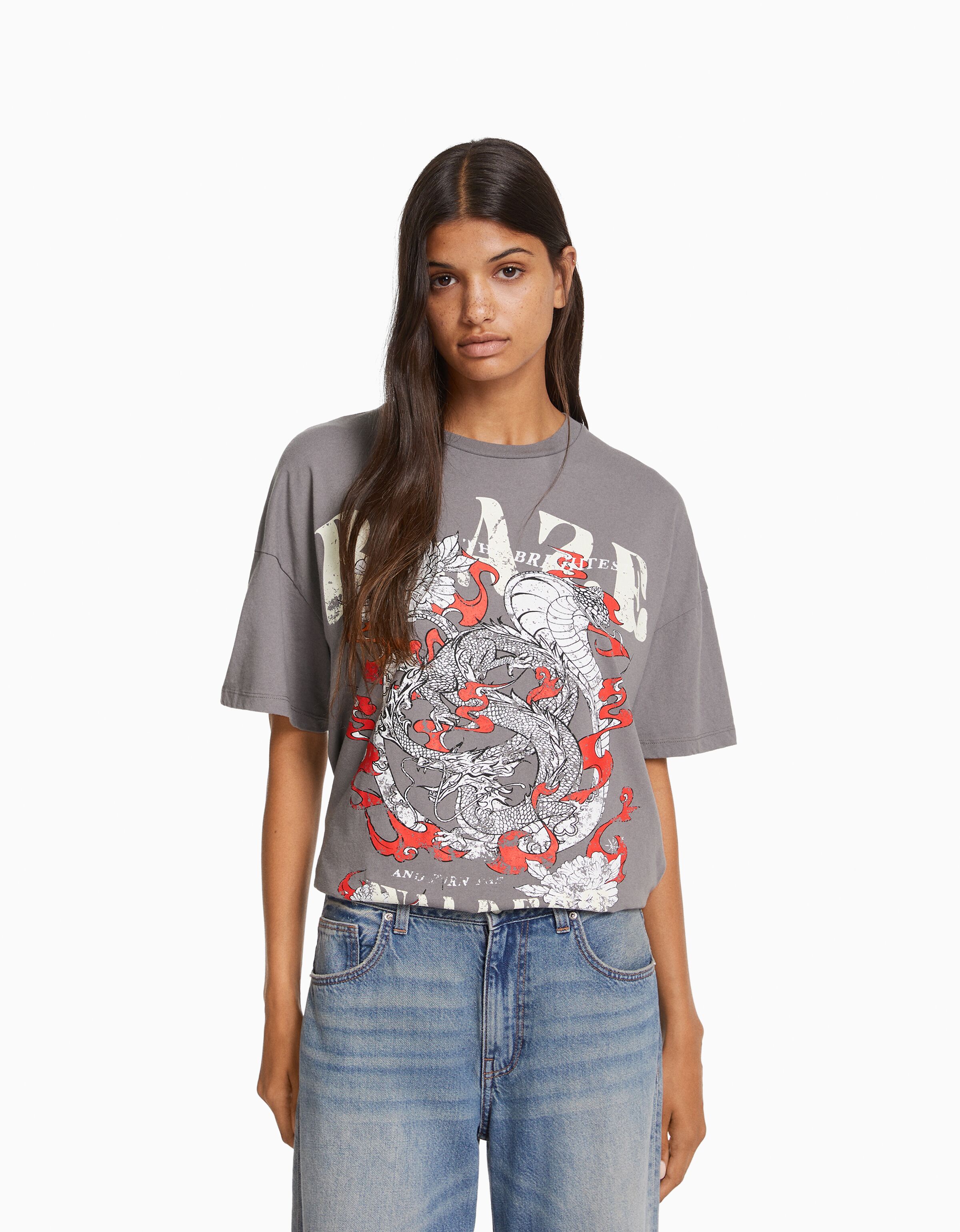 Short sleeve T shirt with print Women Bershka