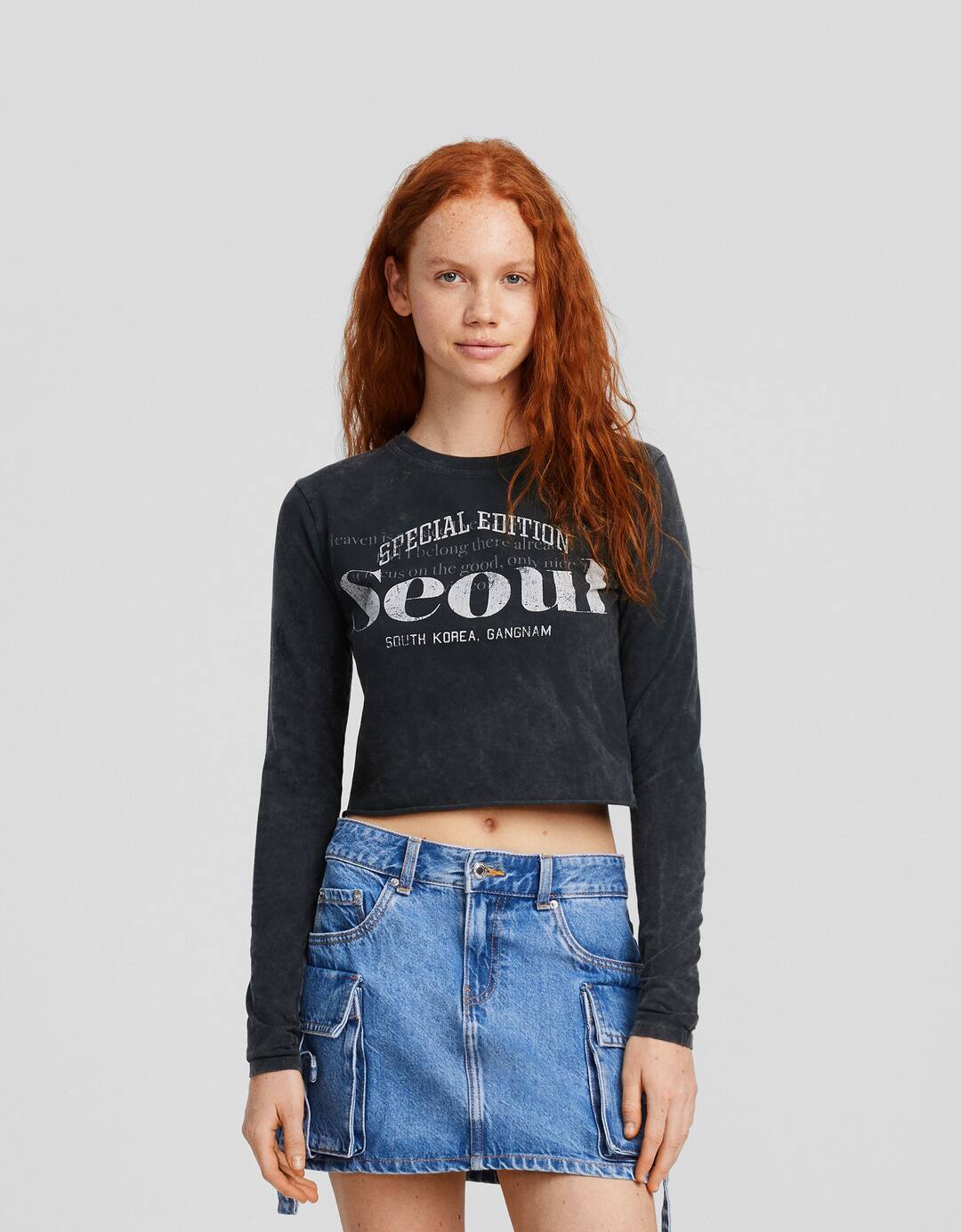Printed long sleeve cropped T-shirt