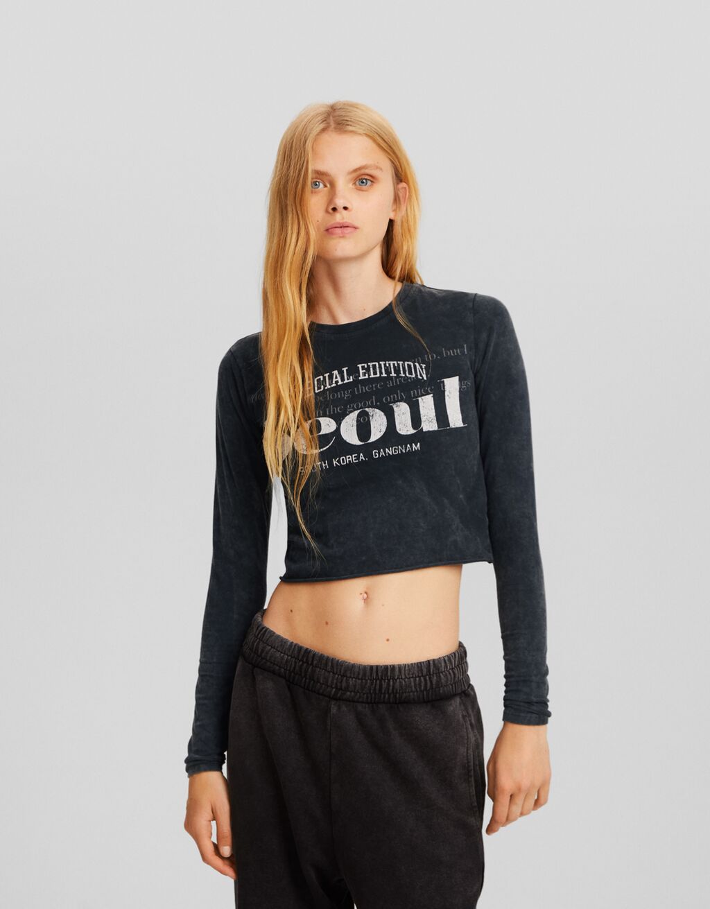 Tee shirt manche longue crop top hot sale