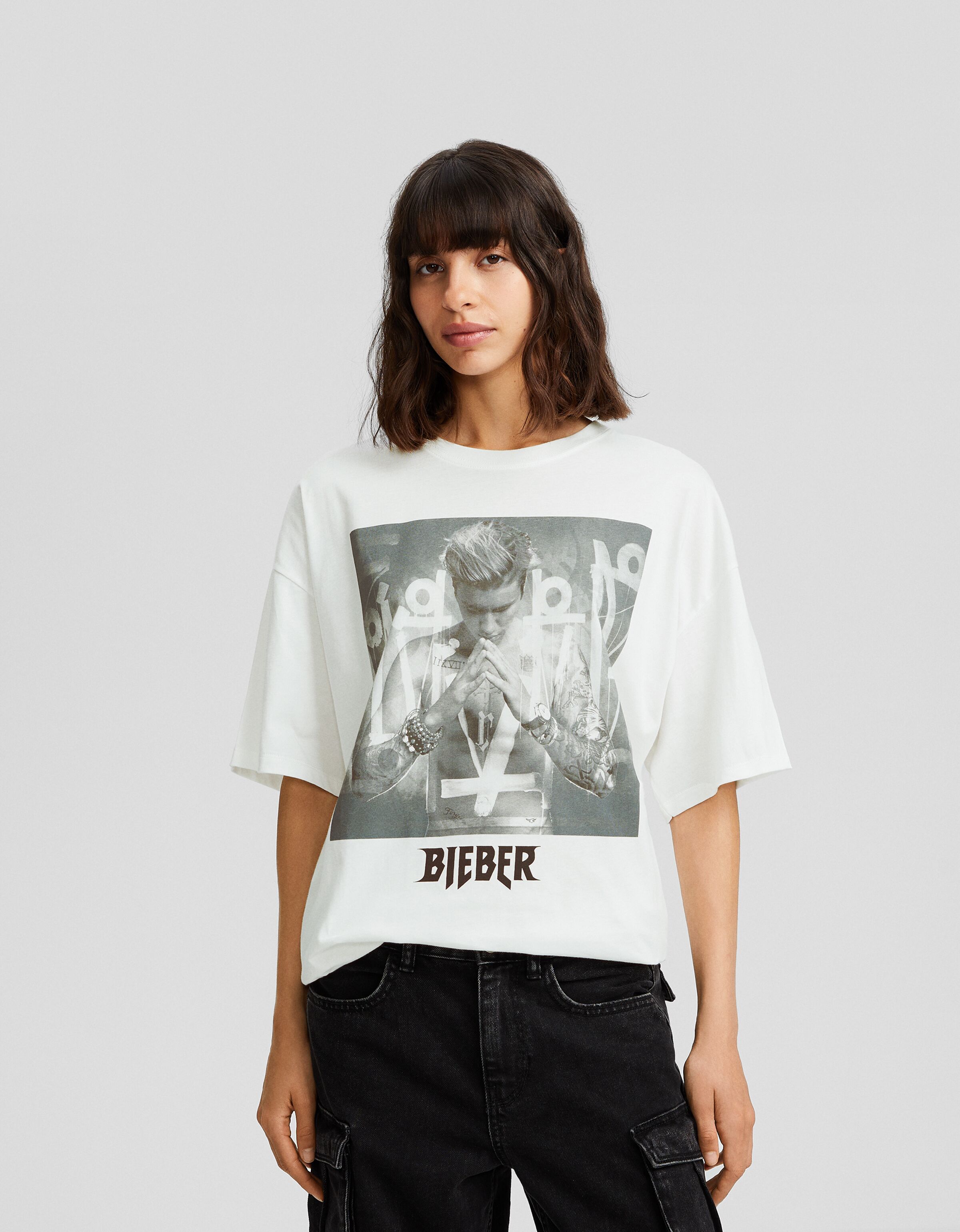 Camiseta Justin Bieber manga corta oversize print REBAJAS hasta