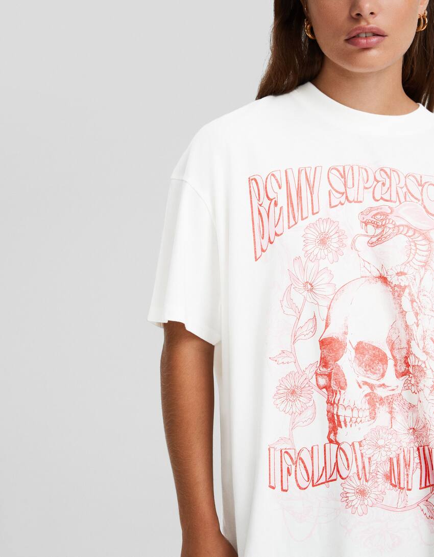 Short-sleeved T-shirt with skull print-Off white-2