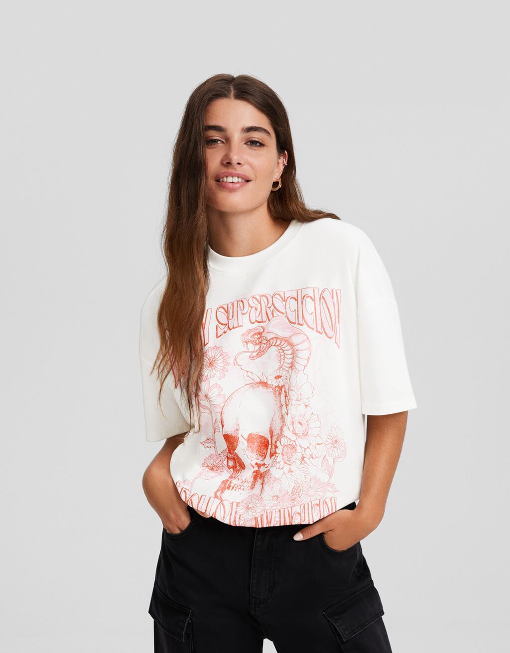 T shirt manches courtes avec imprim t te de mort Manche Courte