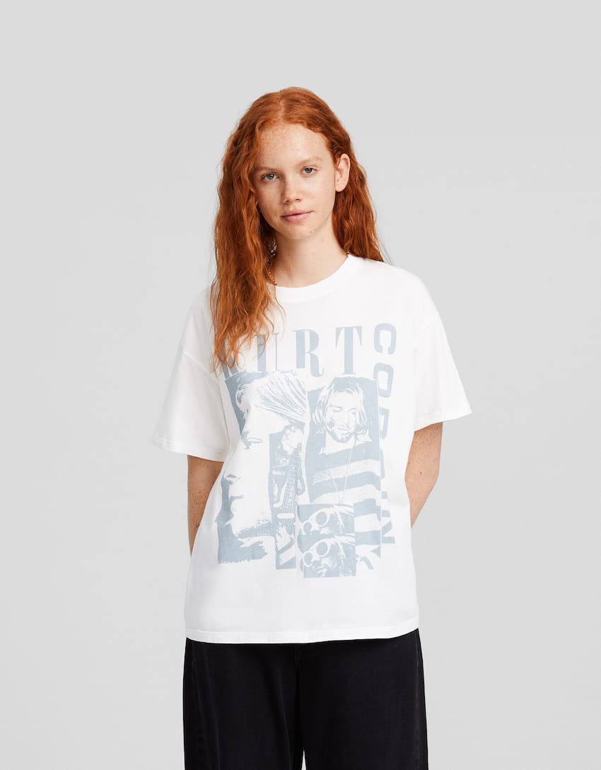 Oversize short sleeve Kurt Cobain print T-shirt-Off white-0