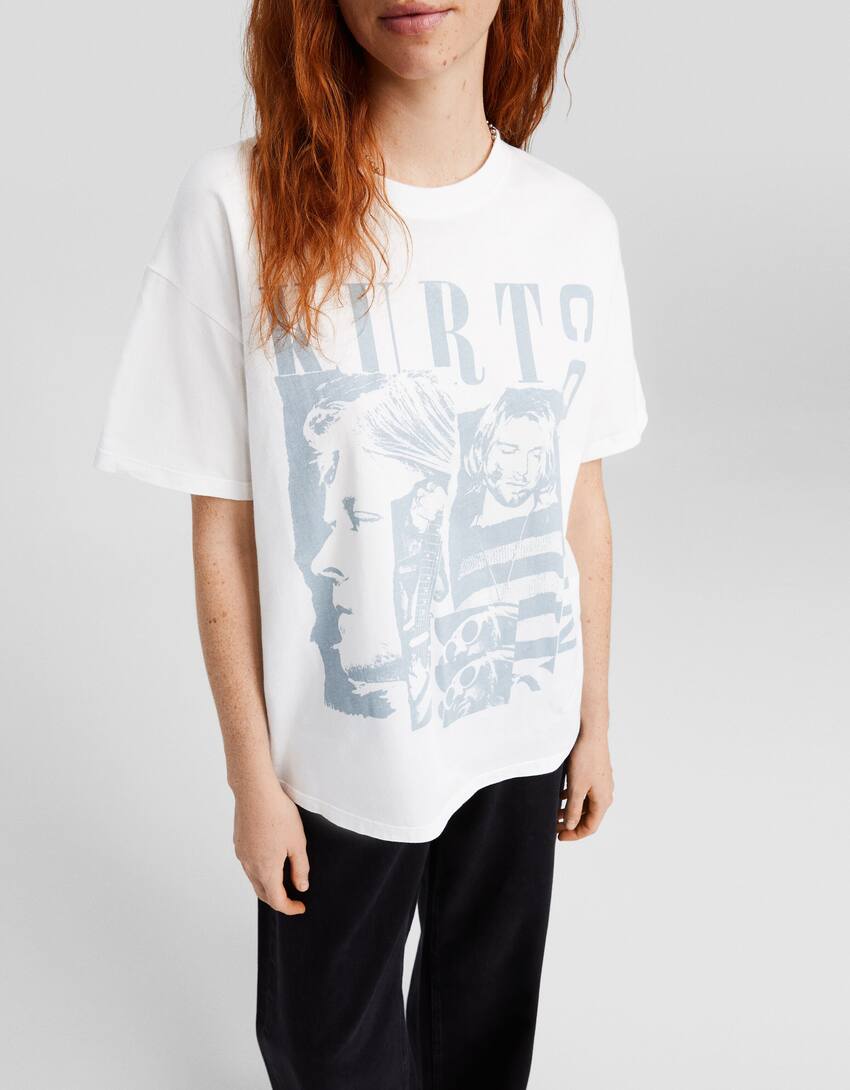 Oversize short sleeve Kurt Cobain print T-shirt-Off white-2