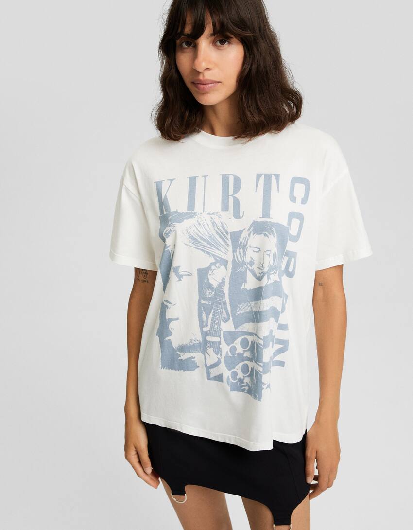 Oversize short sleeve Kurt Cobain print T-shirt-Off white-2