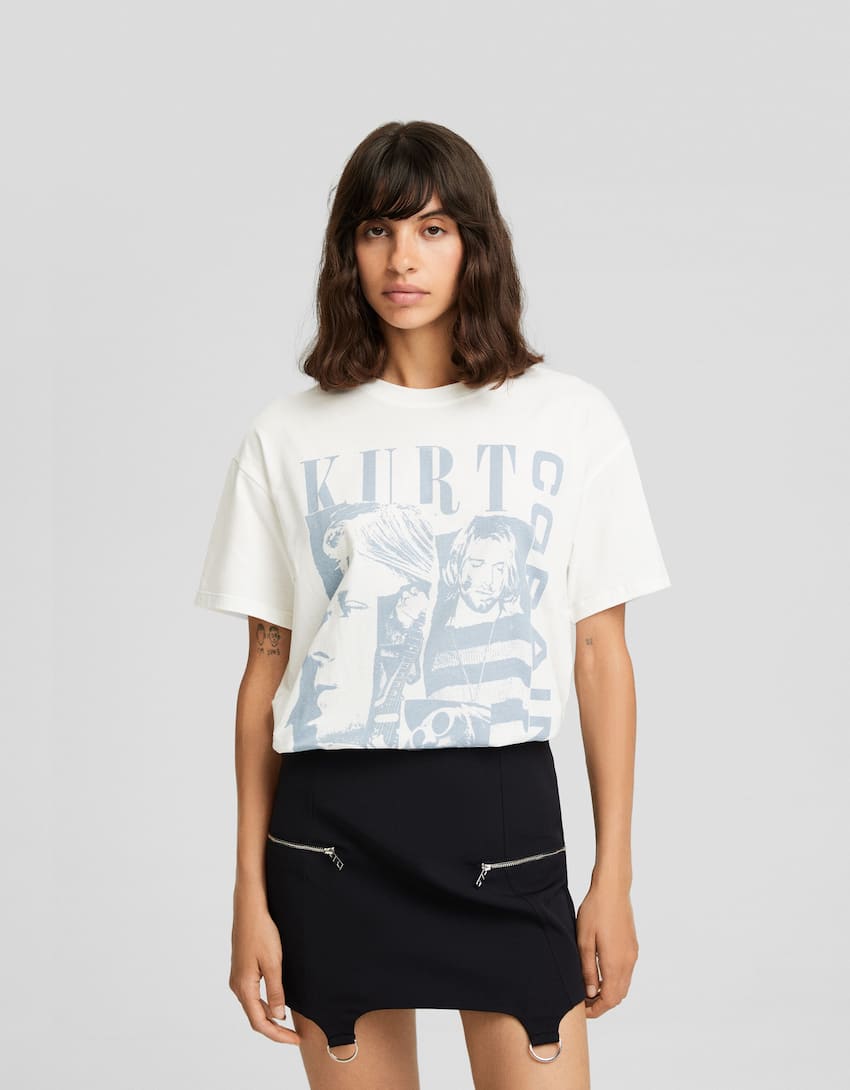 Oversize short sleeve Kurt Cobain print T-shirt-Off white-0