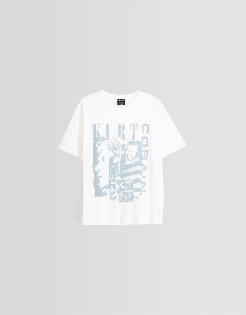 Oversize short sleeve Kurt Cobain print T-shirt-Off white-4