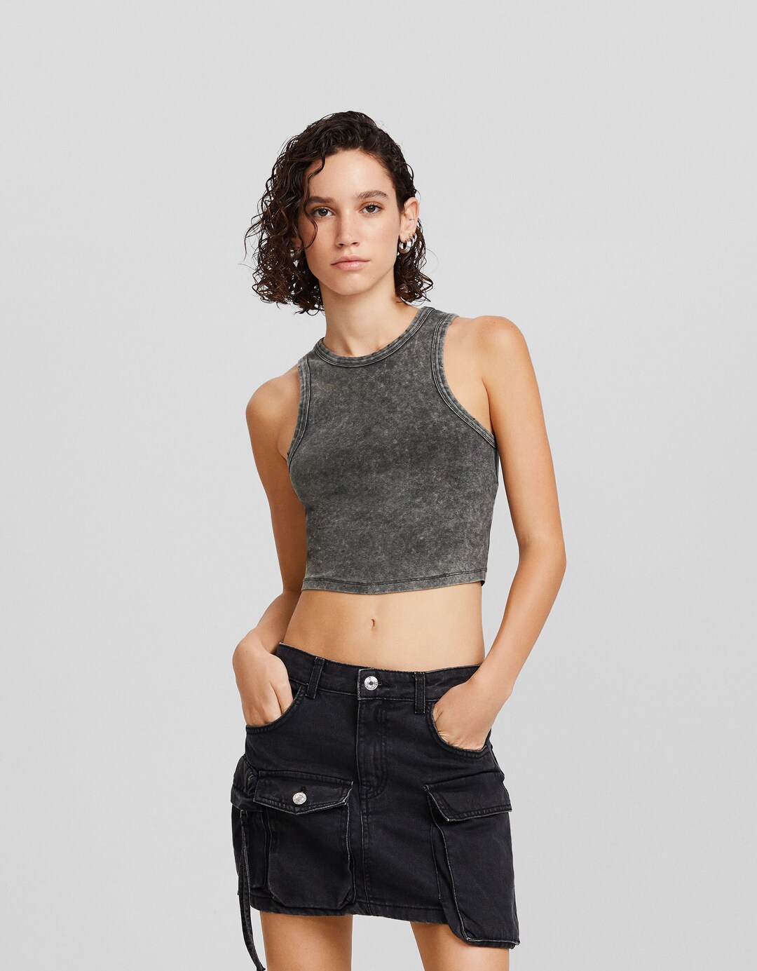 Faded-effect ripped sleeveless T-shirt