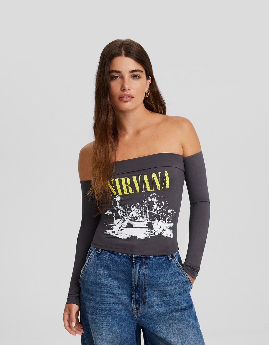 T-shirt Nirvana manga comprida estampado