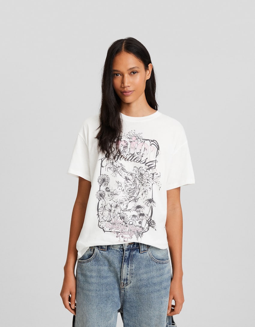 Short sleeve T-shirt with print-Off white-0