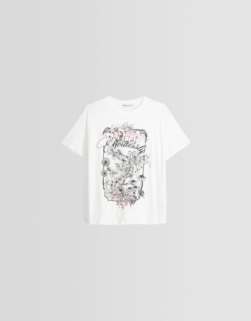 Short sleeve T-shirt with print-Off white-4