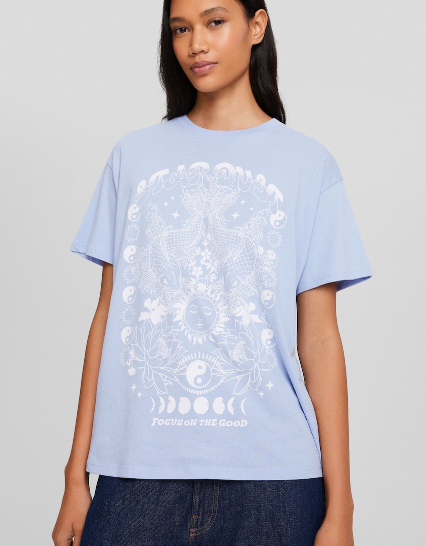 Short sleeve T-shirt with print-Light blue-2