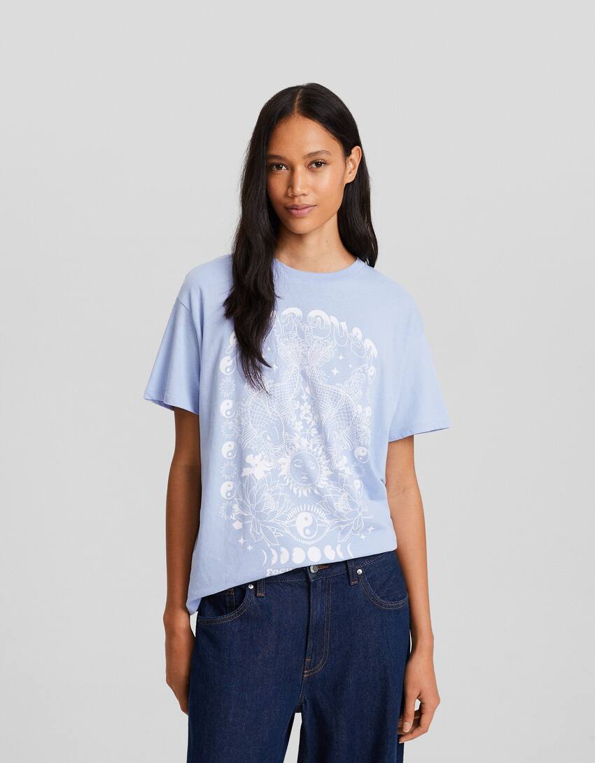 Short sleeve T-shirt with print-Light blue-0