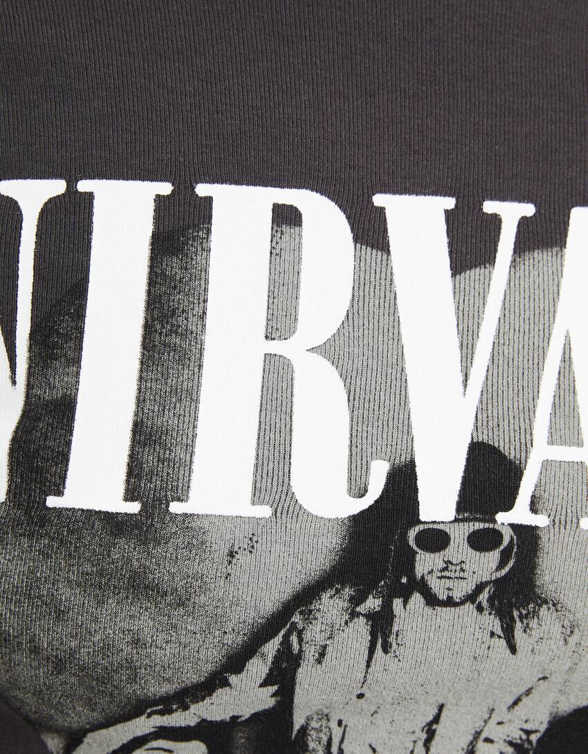 Nirvana T-shirt with long sleeves and open back with print-Dark grey-5