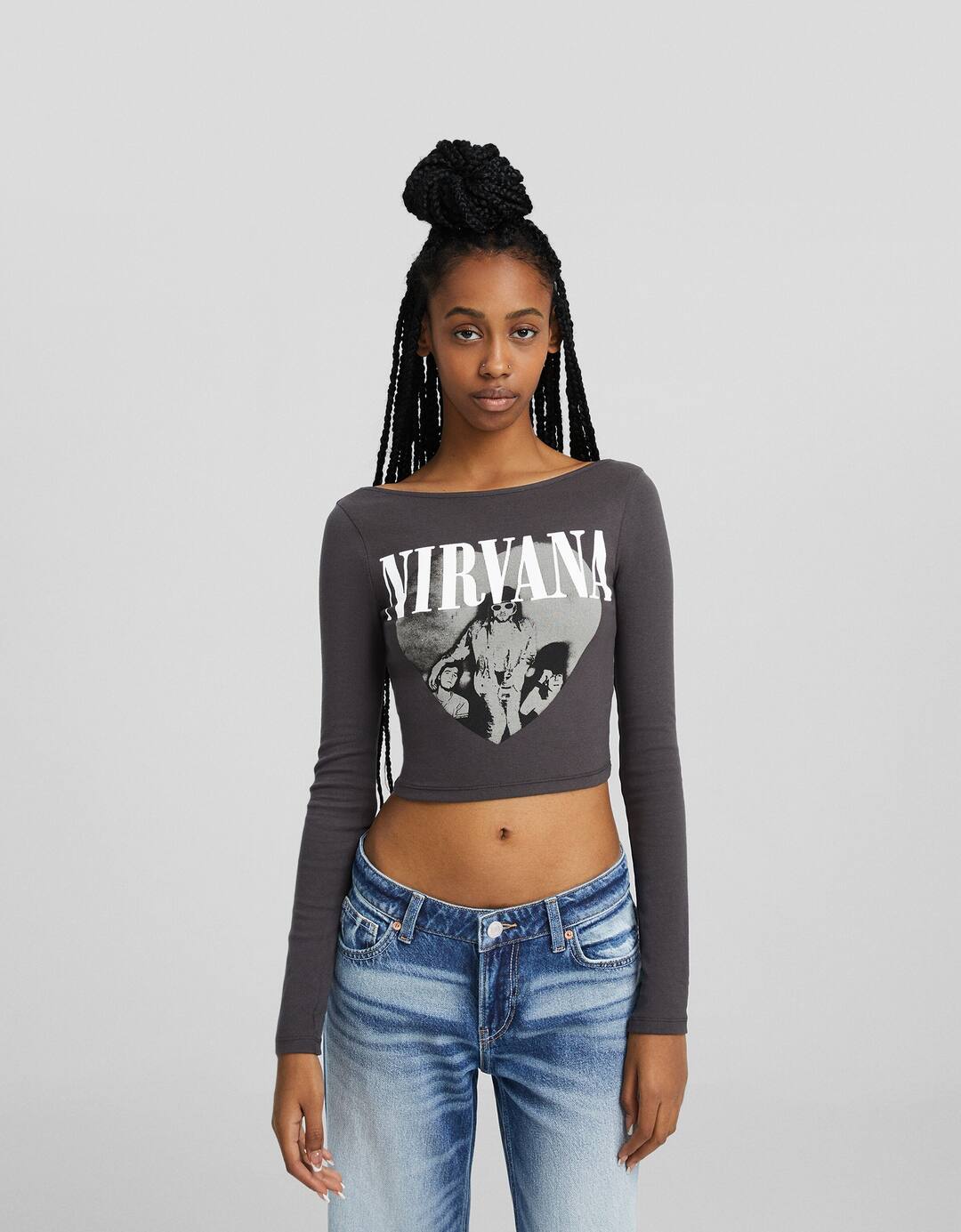 Nirvana T-shirt with long sleeves and open back with print