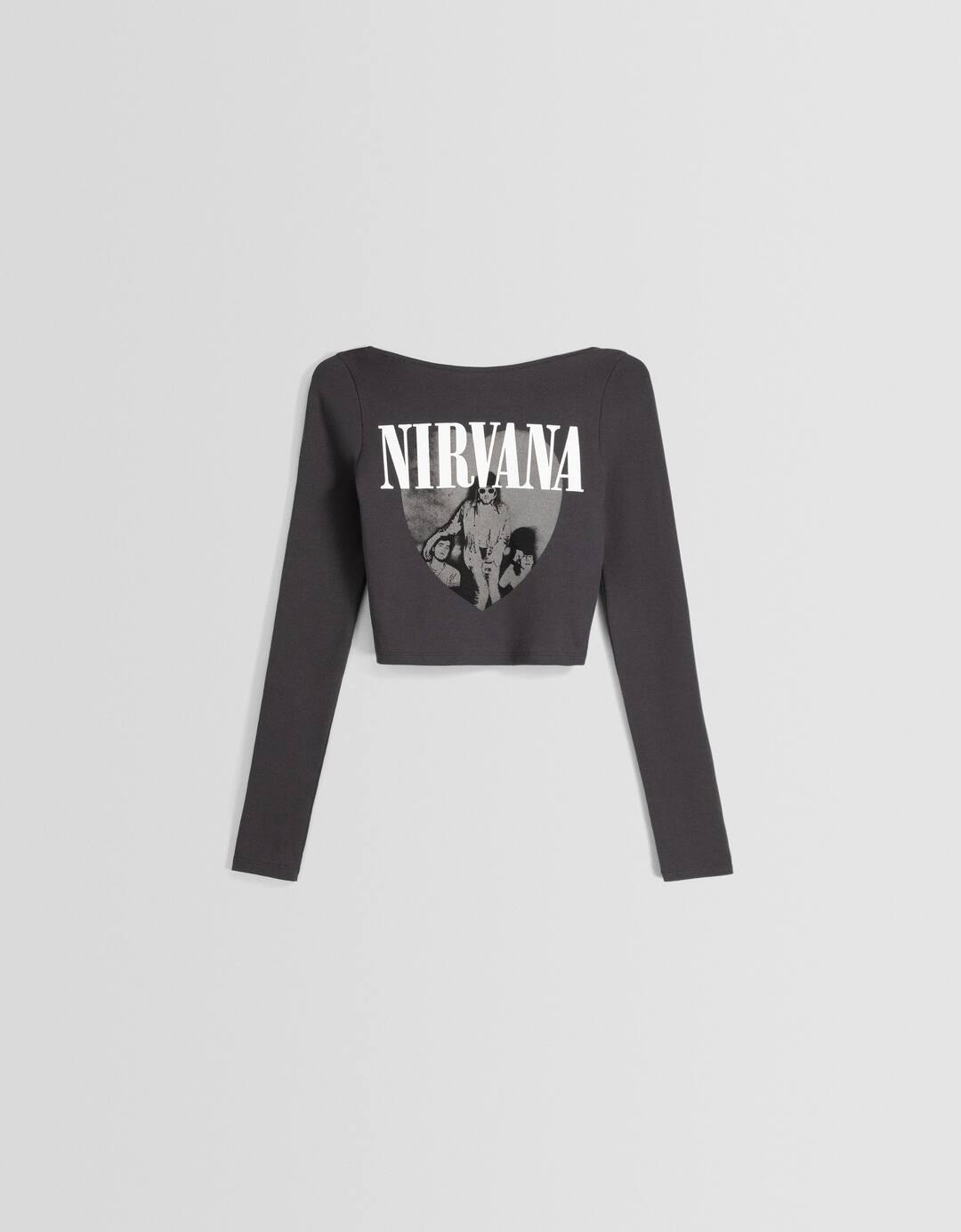 T-shirt Nirvana manga comprida costas descobertas padrão