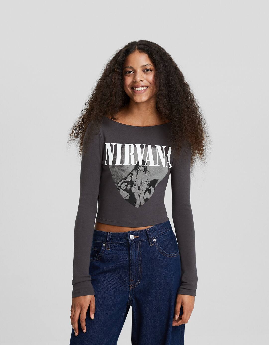 Nirvana T-shirt with long sleeves and open back with print