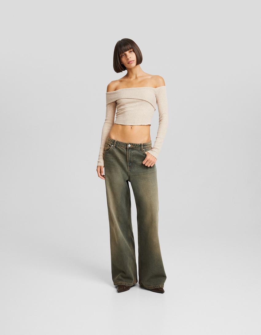 تيشرت باردو محاك غير متماثل بأكمام طويلة-جملي-3