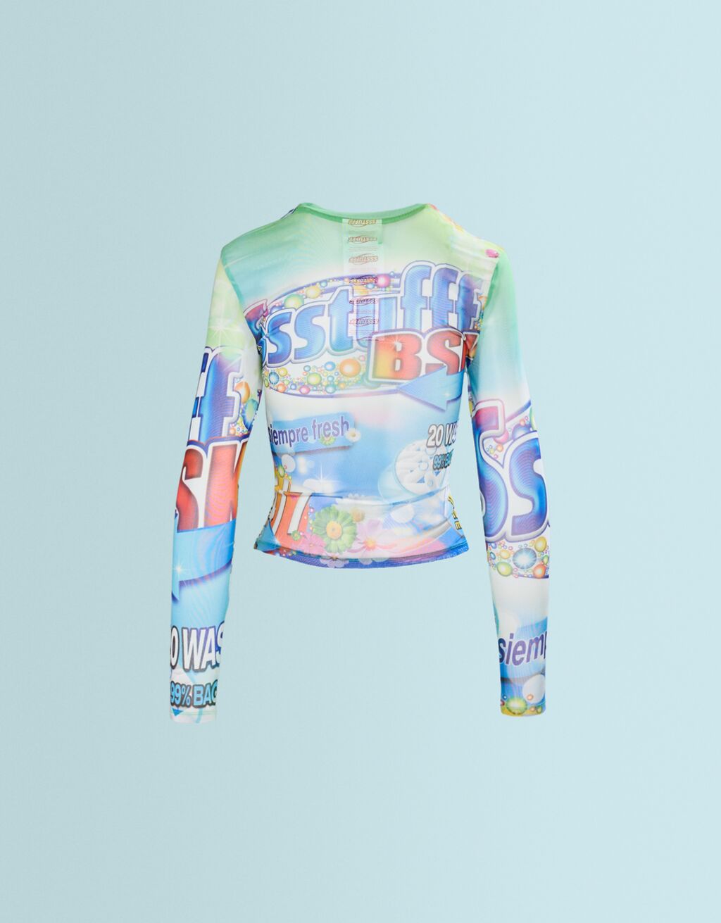 Printed SSSTUFFF X BERSHKA long sleeve tulle T-shirt-Off white-3