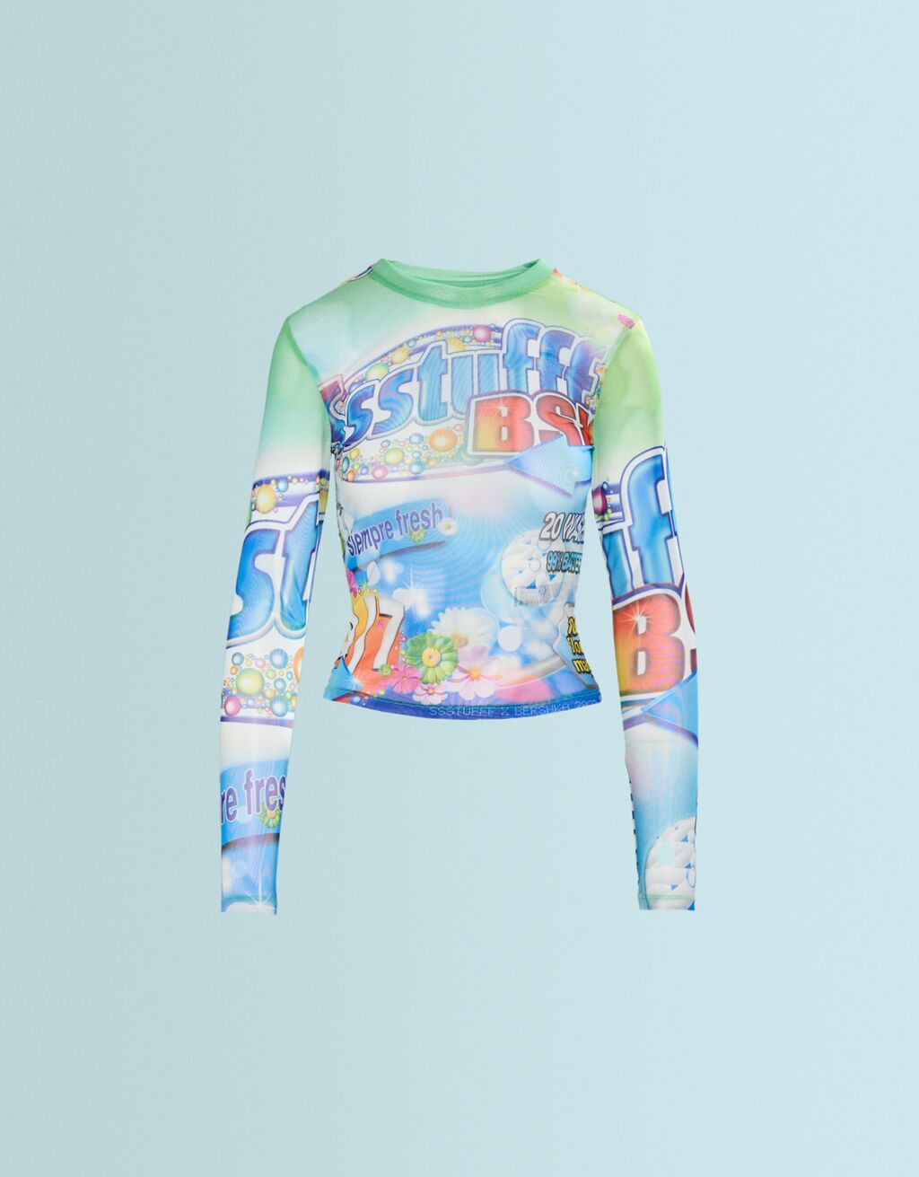 Printed SSSTUFFF X BERSHKA long sleeve tulle T-shirt-Off white-2