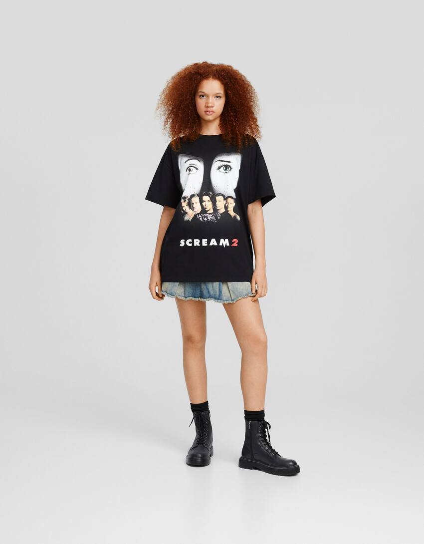 Short sleeve oversize Scream print T-shirt-Black-3