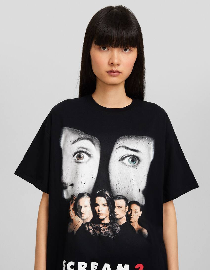 Short sleeve oversize Scream print T-shirt-Black-2
