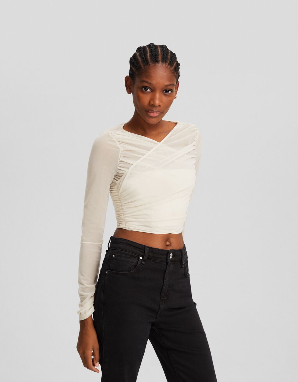 Forever 21 white long sleeve 2025 crop top
