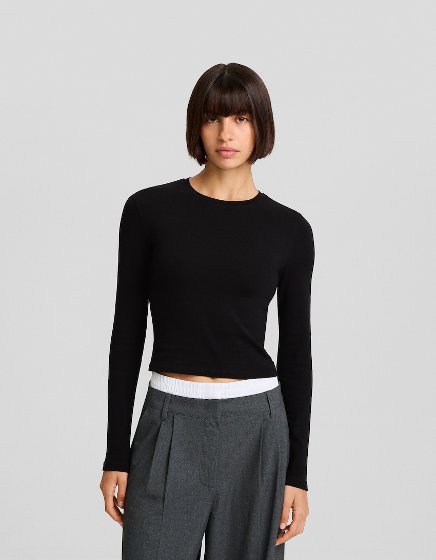 T-shirt manches longues col rond - Tee-shirts - Femme