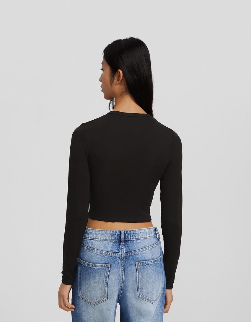 T-shirt de manga comprida com estampado-Cinza-1