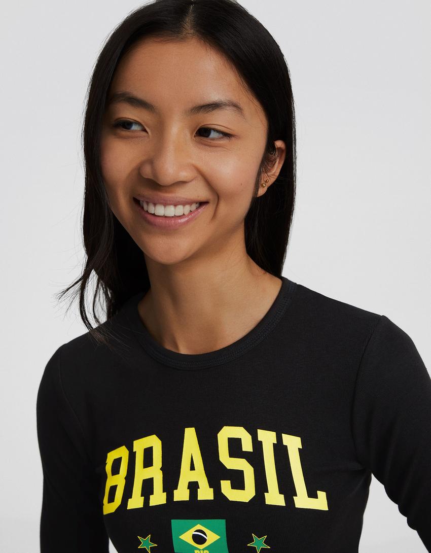 T-shirt de manga comprida com estampado-Cinza-2