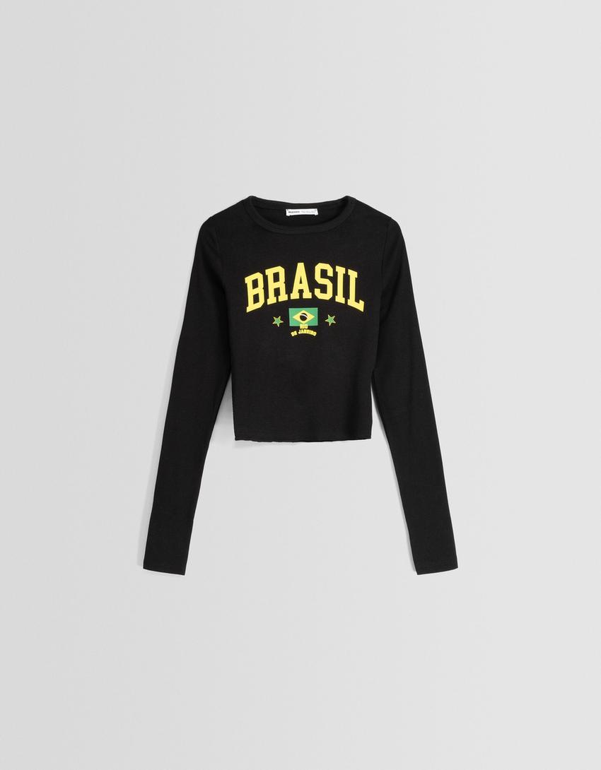 T-shirt de manga comprida com estampado-Cinza-4