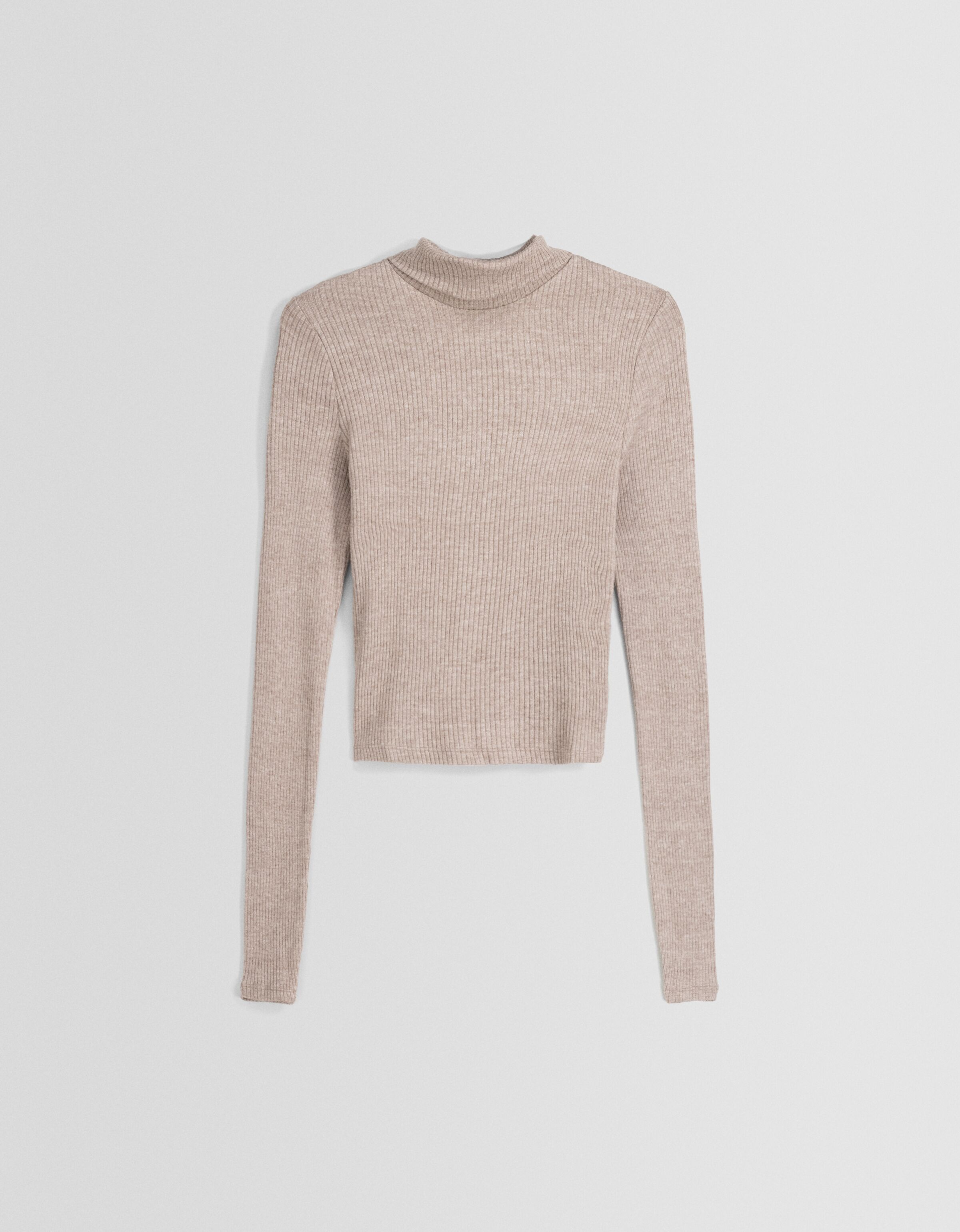 Camisola de malha com gola subida-Caramelo-4