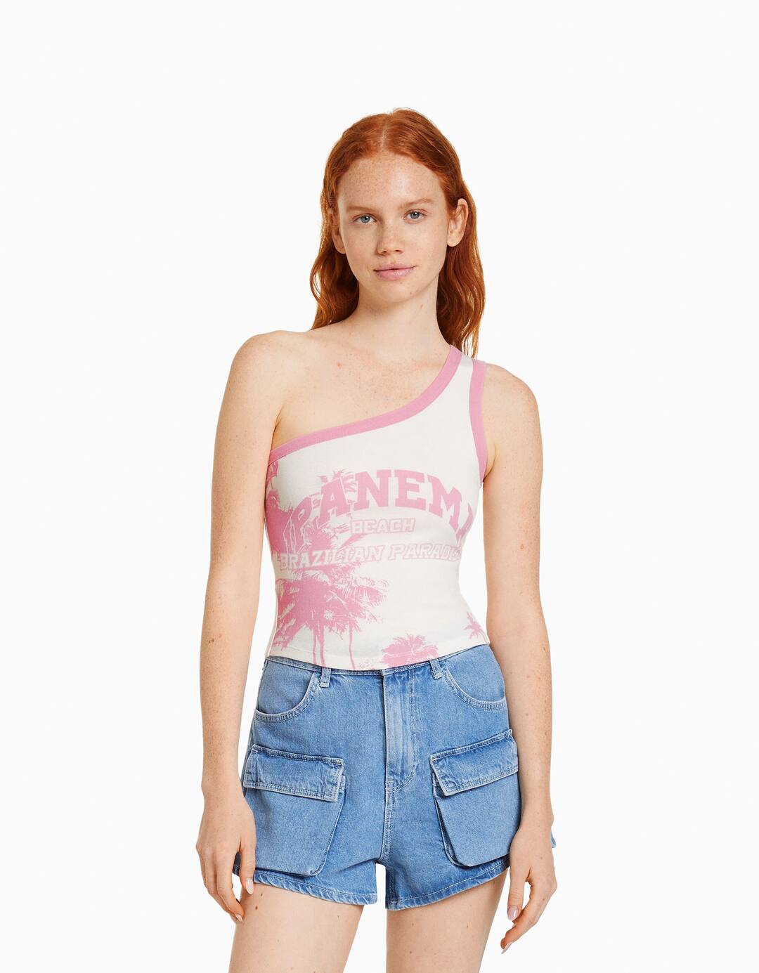 Printed strappy cropped T-shirt