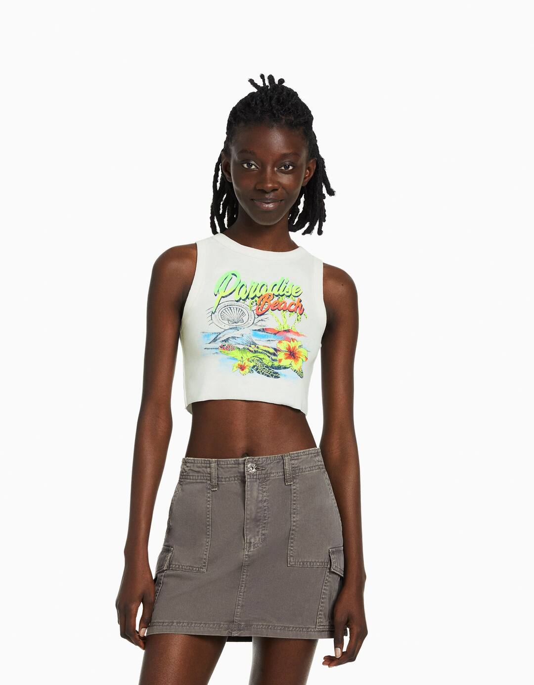 Ribbed printed vest T-shirt