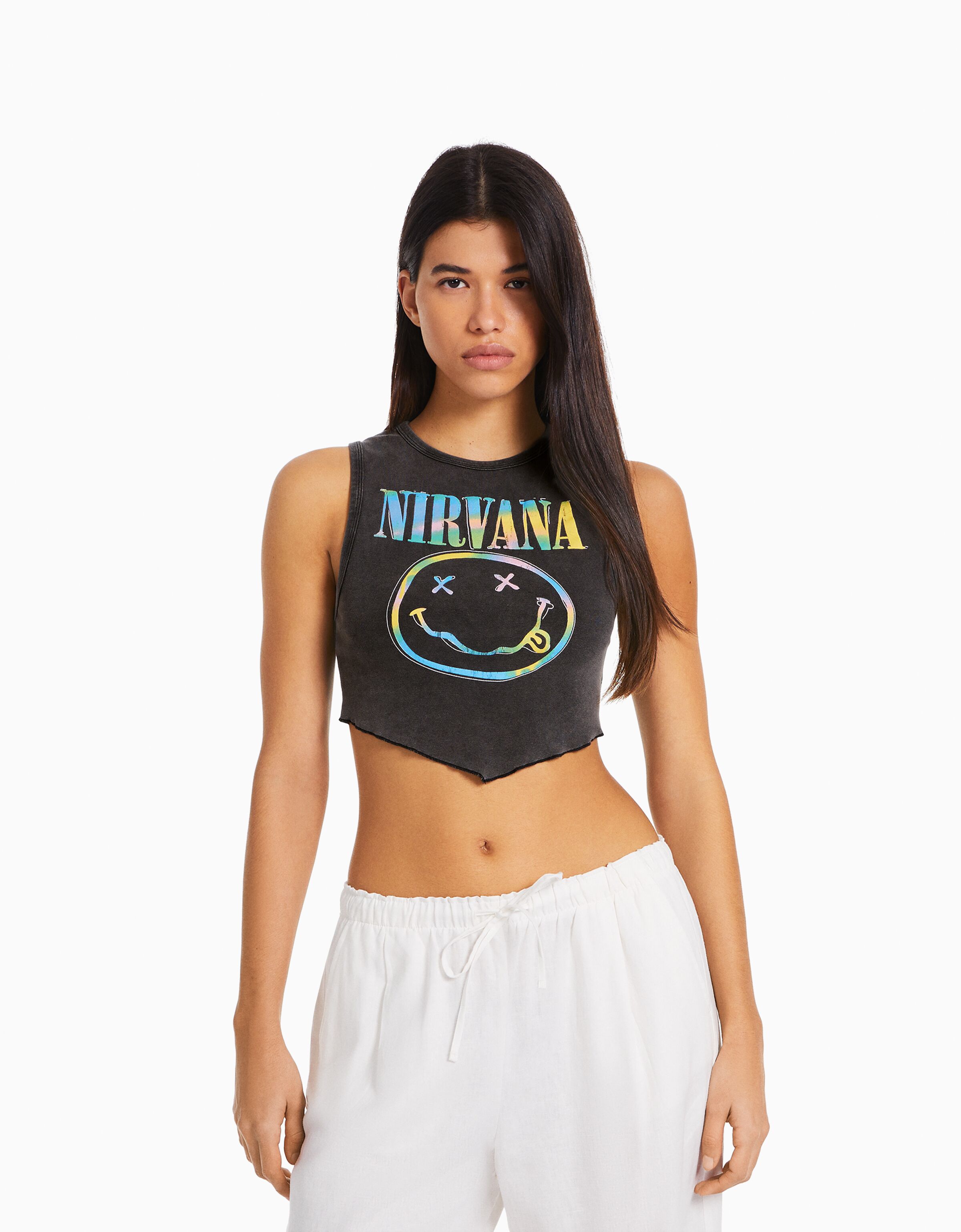 Sleeveless Nirvana print T shirt Music and collaborations BSK