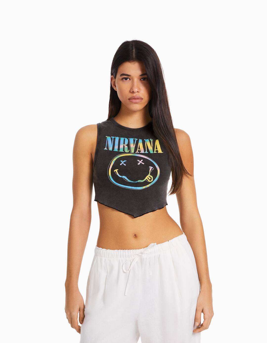 Sleeveless Nirvana print T-shirt