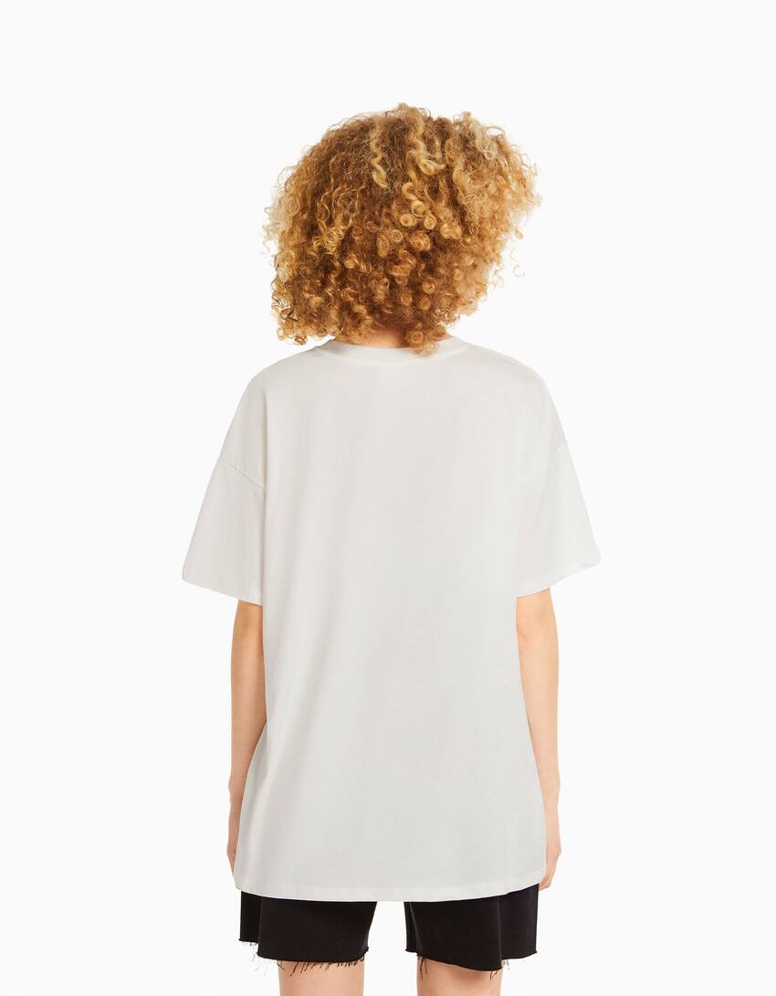 Printed short sleeve oversize T-shirt-Off white-1