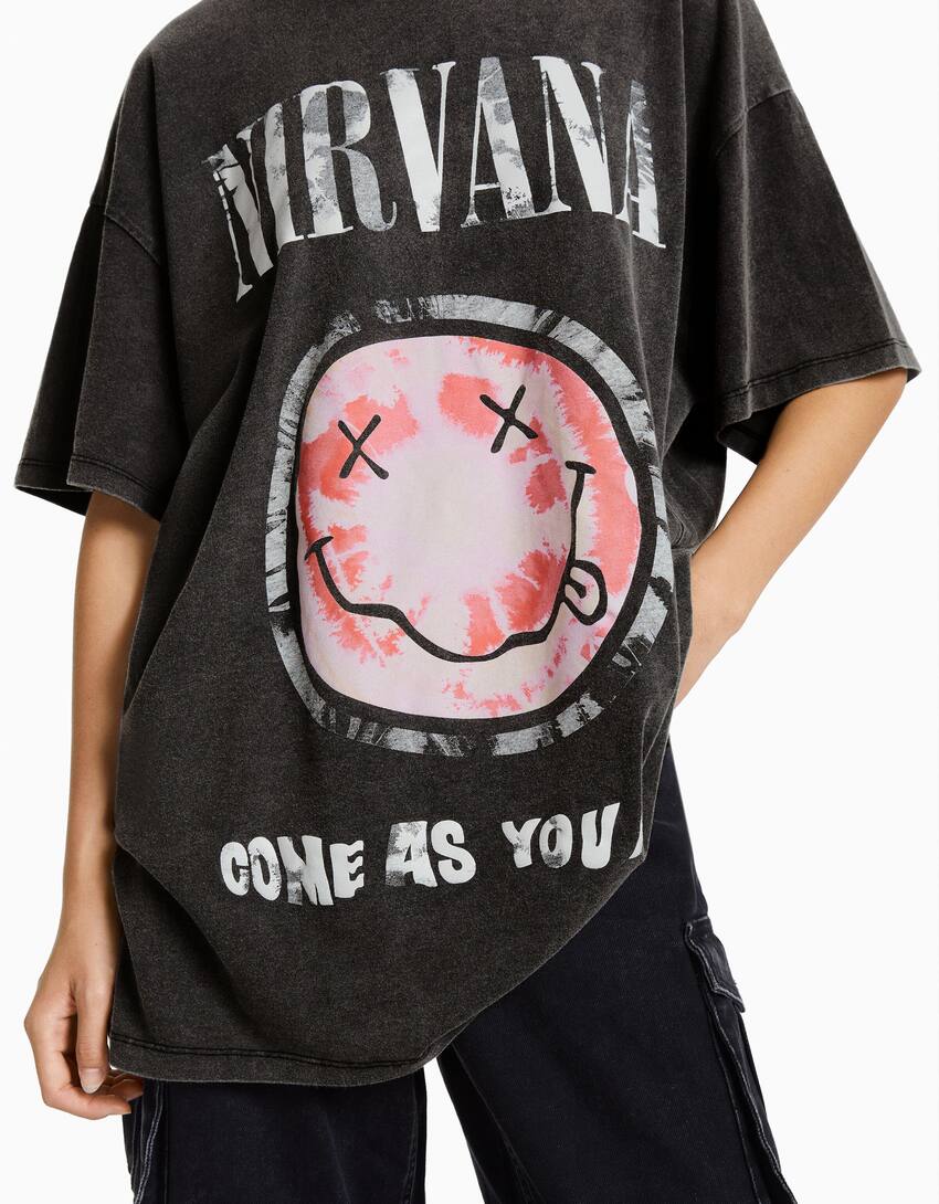 Printed short sleeve oversize Nirvana T-shirt-Grey-2