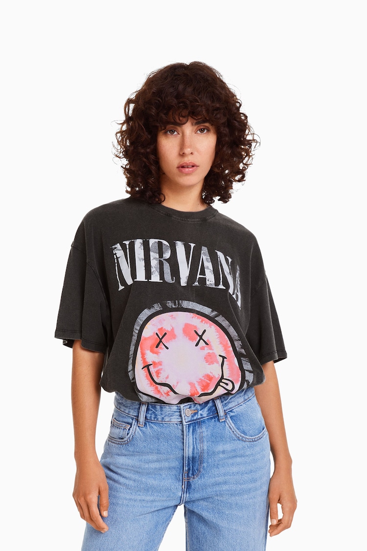 Nirvana desenli kısa kollu oversize t-shirt