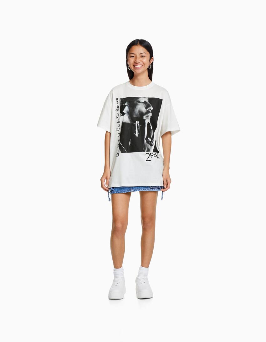 Tupac print oversize short sleeve T-shirt-Off white-3