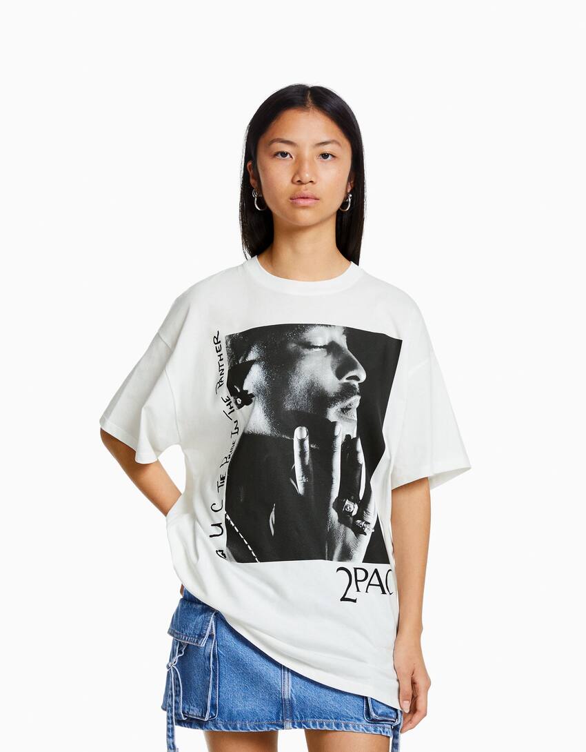 Tupac print oversize short sleeve T-shirt-Off white-0