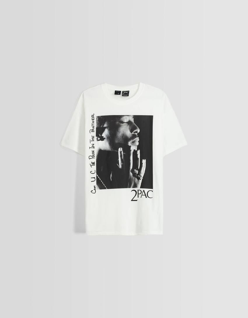 Tupac print oversize short sleeve T-shirt-Off white-4